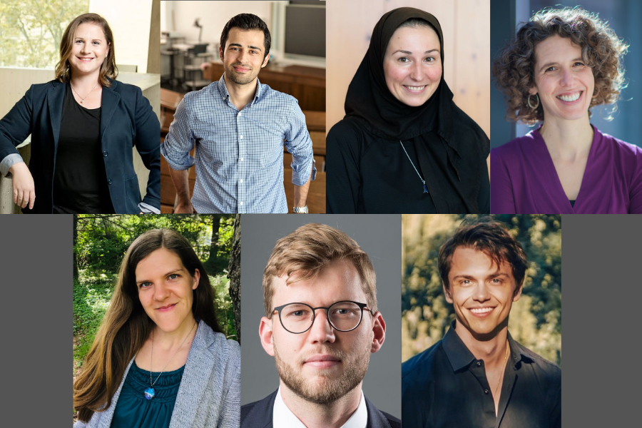 The MIT faculty named 2025 Sloan Research Fellows include (clockwise from top left) Ariel Furst, Mohsen Ghaffari, Marzyeh Ghassemi, Darcy McRose, Christian Wolf, Emil Verner, and Sarah Millholland (Credits: Courtesy of the subjects).