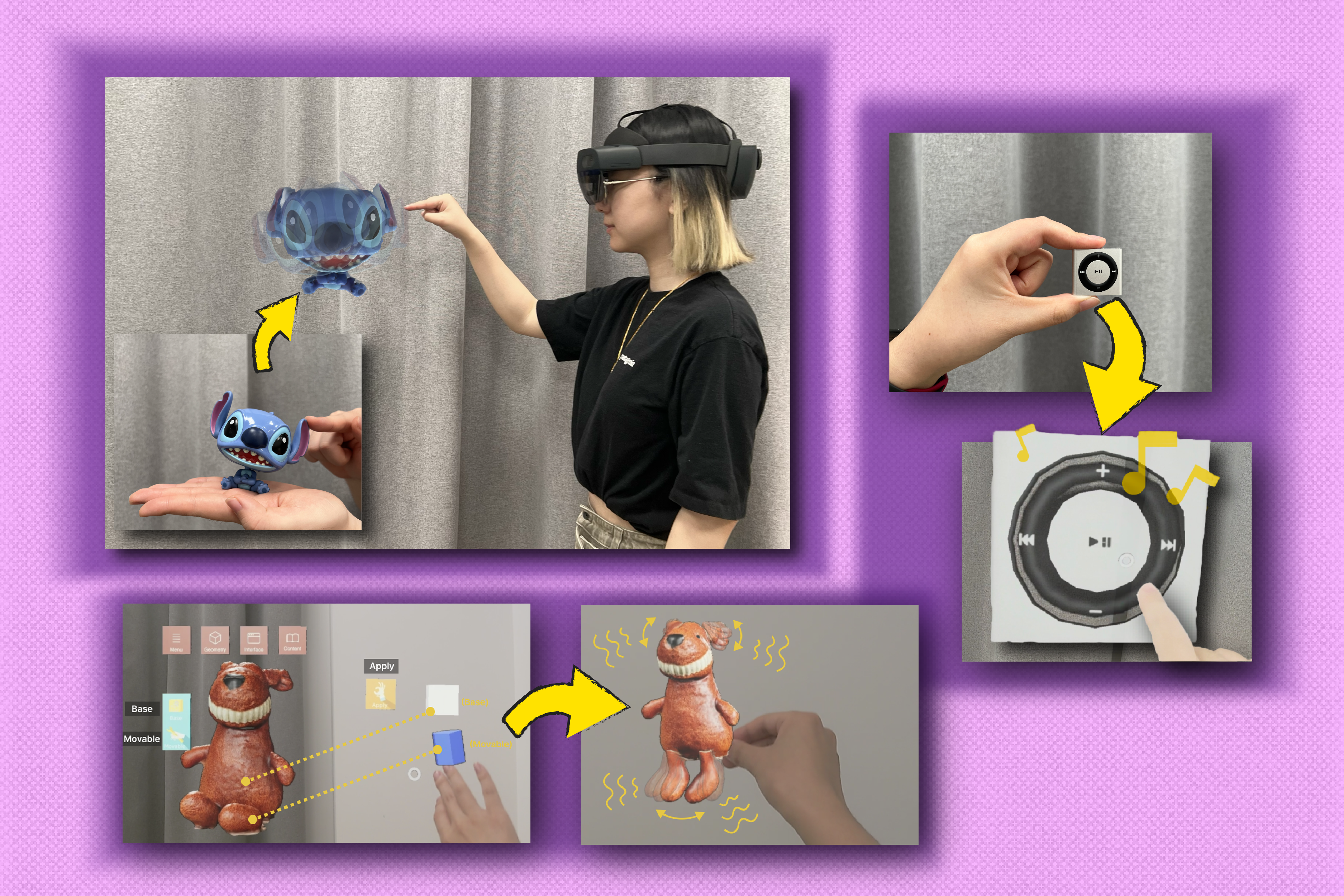 InteRecon can recreate the interaction functions in the physical world, such as the head motions of your favorite bobblehead, the music on your old iPod, and the way your doll moves (Credits: Alex Shipps/MIT CSAIL, with elements from the researchers).