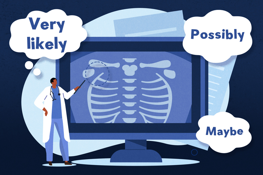 A new calibration method developed by MIT researchers can improve the accuracy of clinical reports written by radiologists by helping them express their confidence more reliably (Credits: MIT News, iStock).