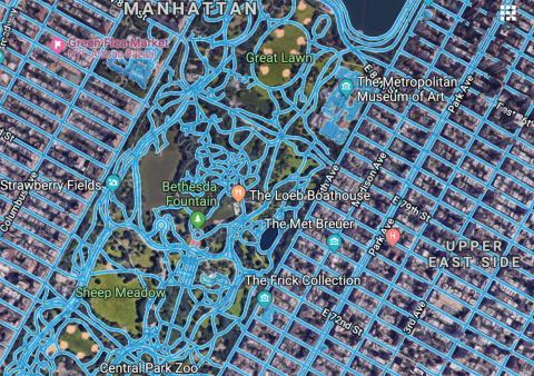 Image of traced roads on Google Maps